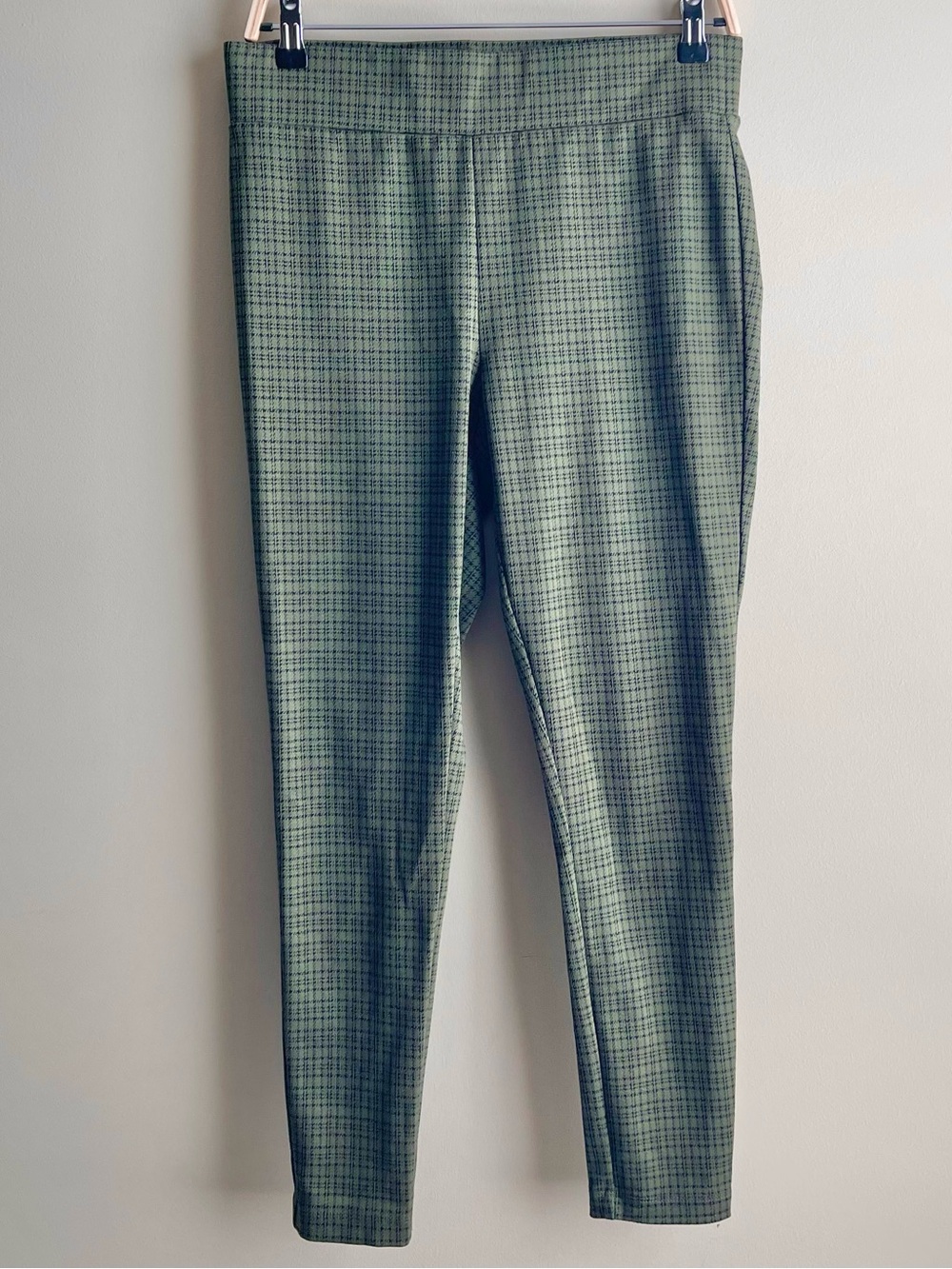 LOFT Dark Olive Green Abstract Plaid Pull-On Leggings